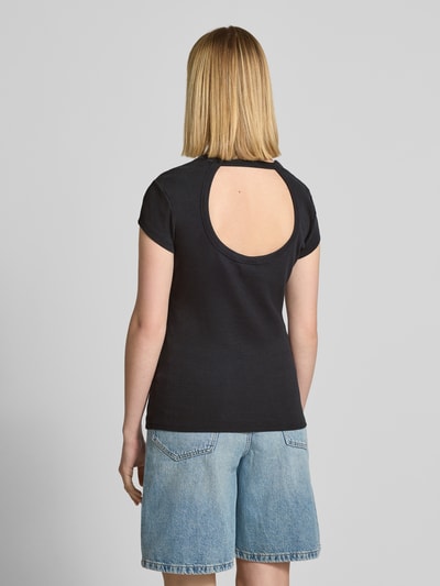 BOSS Orange T-shirt in riblook met labelstitching Zwart - 5