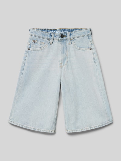 Produktfoto, Straight Fit korte broek met logopatch model 'Jaysen' van Garcia, puur katoen, denimlook, 5-pocketmodel, knoop- en ritssluiting, bandwijdte maat 140: 32 cm, binnenbeenlengte maat 140: 27 cm