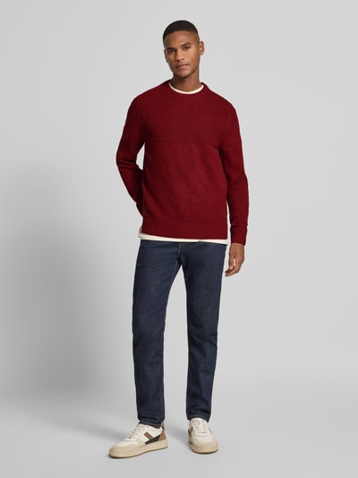 Brax Gebreide pullover met ribboorden, model 'Rick' Bordeaux - 1