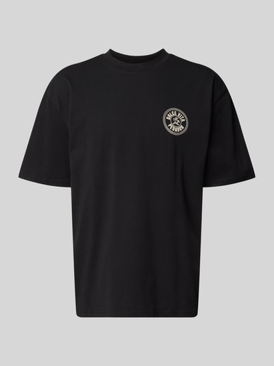 Produktfoto, Oversized T-Shirt mit Label-Print von Pegador, schwarzes Herren T-Shirt aus Reine Baumwolle, Rundhalsausschnitt, Rückenlänge 72 cm bei Größe M