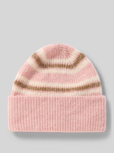 Produktfoto, Beanie mit breiter Krempe Modell 'Alenie' von OPUS, rosa mit Streifen, Baumwoll-Mix, Damen Accessoire, weiche Textur