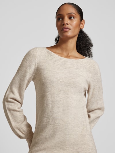 Vero Moda Sukienka z dzianiny o luźnym kroju z dekoltem z łódkę model ‘LEFILE’ Écru melanż 3