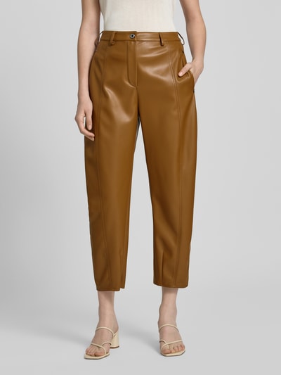 MM by Max Mara Spodnie z imitacji skóry o kroju tapered fit z ozdobnymi szwami Koniakowy 4
