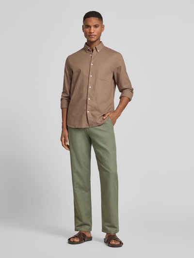 Selected Homme Spodnie lniane o kroju slim fit z mieszanki bawełny i lnu model 'MILES' Oliwkowy 1