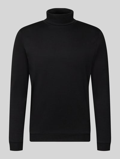 Produktfoto, schwarzes Regular Fit Longsleeve aus reiner Baumwolle Modell 'Pima' von RAGMAN mit Rollkragen, glatte Textur