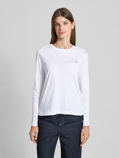 Gant Bluzka z długim rękawem, okrągłym dekoltem i wyhaftowanym logo Biały 4