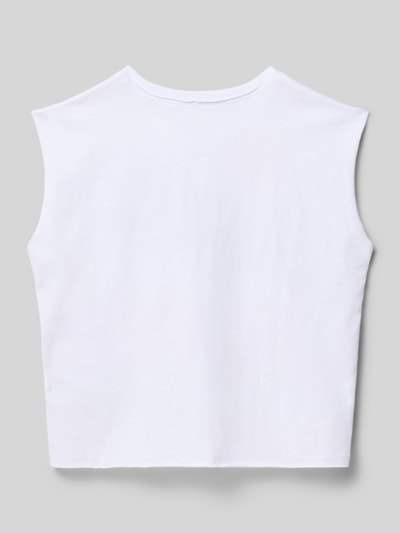 Produktfoto, Regular Fit Top mit Logo-Applikation von Guess aus reiner Baumwolle in Weiß, glatte Textur, Rückenlänge Größe 140: 42 cm