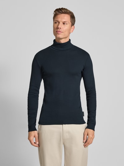 Marc O'Polo Shaped Fit Langarmshirt aus reiner Baumwolle mit Rollkragen Marine 4