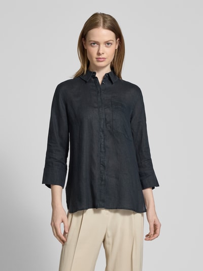 Brax Regular fit linnen blouse met borstzak, model 'Vickie' Zwart - 4
