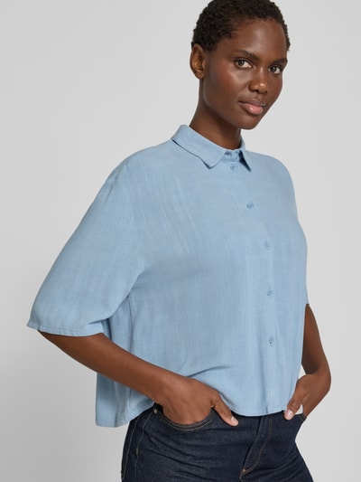 Jake*s Casual boxy fit blouse van mix van viscose en linnen in all-over look Bleu - 3