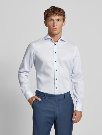 Profuomo Slim fit zakelijk overhemd met haaikraag, model 'Cutaway' Bleu - 4