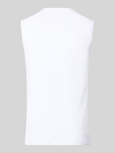 Produktfoto, Tanktop mit V-Ausschnitt im 2er-Pack von Schiesser aus Baumwoll-Elasthan-Mix in Weiß, Slim Fit, Rückenansicht, glatte Textur.
