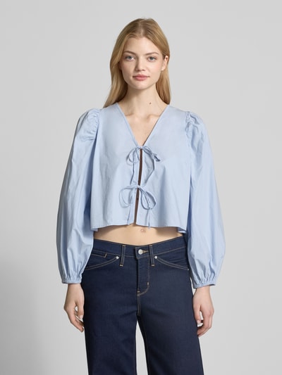 Gina Tricot Korte overhemdblouse met koordsluiting Lichtblauw - 4