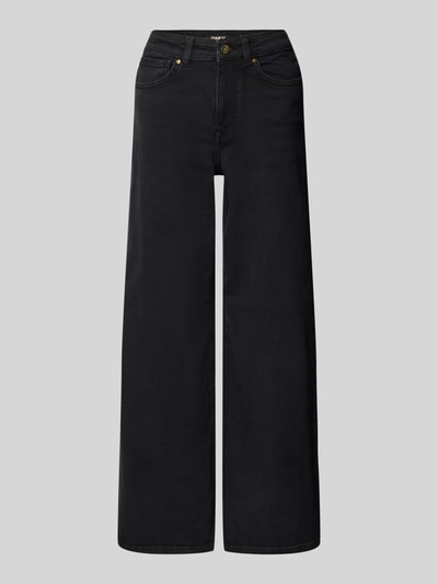 Produktfoto, unifome zwarte Bootcut Jeans aus Baumwoll-Mix Modell 'MADISON BLUSH' van ONLY, 5-pocket-design, high waist, rechte vormen, gladde textuur.