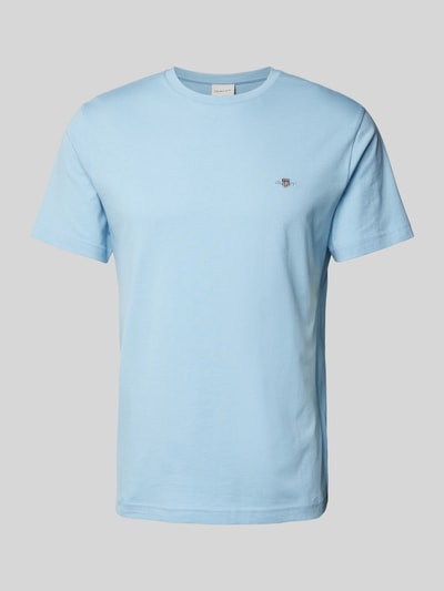 Gant Regular fit T-shirt met labelstitching, model 'SHIELD' Lichtblauw - 2