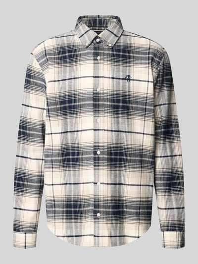 Produktfoto, Regular Fit Freizeithemd mit Button-Down-Kragen van MCNEAL, all-over look met labelstitching, knoopsluiting, heren, maat M, ruglengte 75 cm, schouderbreedte 47 cm, mouwlengte 66 cm, in beige en donkerblauw, zachte textuur met geruit motief.