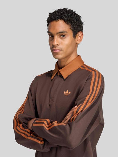 adidas Originals Relaxed Fit Rugbyshirt aus reiner Baumwolle Dunkelbraun 3