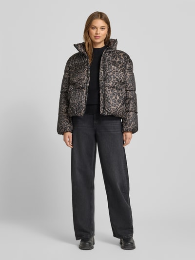 Jake*s Casual Gewatteerd jack in dierenlook met opstaande kraag Donkerbruin - 1