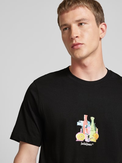 Jack & Jones T-shirt z prążkowanym, okrągłym dekoltem model ‘VARENNA’ Czarny 3