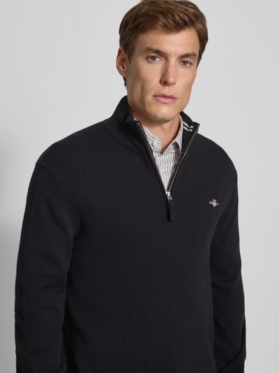 Gant Regular Fit Pullover mit Strick-Optik aus reiner Lammwolle Black 3