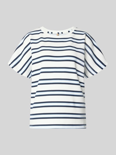 Produktfoto, Damen T-Shirt mit blauen und weißen Streifen, Baumwoll-Modal-Anteil, Relaxed-Fit, Rundhalsausschnitt, Modell 'BARNI' von Soyaconcept