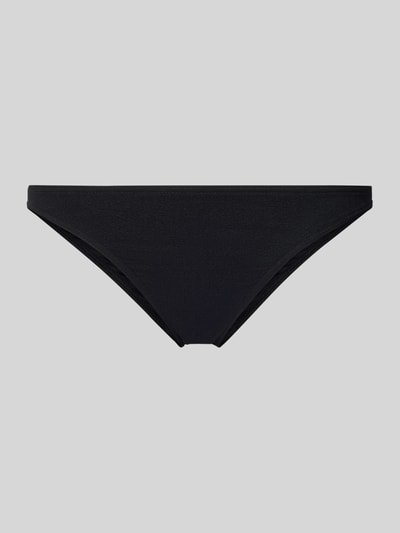 Produktfoto, Bikini-Slip mit Label-Detail Modell 'ALERIA' von Banana Moon, schwarzer Stoff, körpernaher Schnitt, feine Struktur, Material-Mix mit Stretch-Anteil