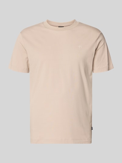 Produktfoto, T-Shirt mit Rundhalsausschnitt Modell 'Carlonito' von JOOP! Collection aus Baumwoll-Mix mit Stretch-Anteil in Beige, sichtbares Label-Detail, Straight Fit, Rückenlänge bei Größe M 71 cm.