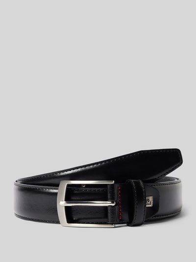 Produktfoto, Glattledergürtel mit Dornschließe von Pierre Cardin in Schwarz, klassische Form, Echtes Leder, Breite 3,5 cm, Länge 127 cm.