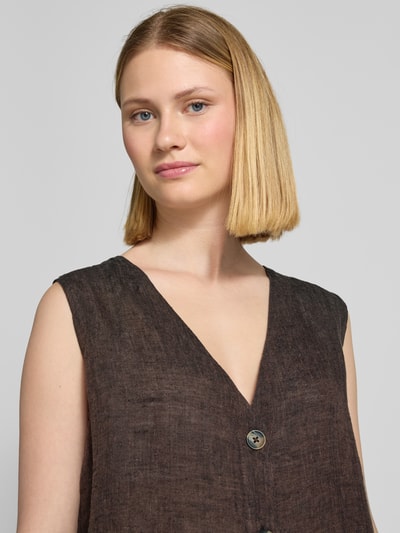 Christian Berg Woman Blousetop van linnen met knoopsluiting Chocoladebruin - 3