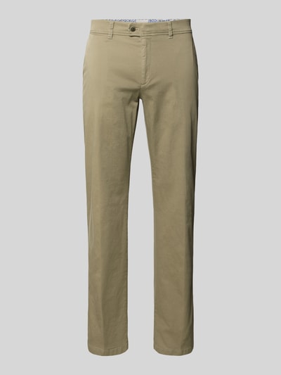Produktfoto, Regular Fit Hose mit Gesäßtaschen Modell 'Evans' von Brax aus beigefarbenem Baumwoll-Mix, glatte Textur, Stretch-Anteil