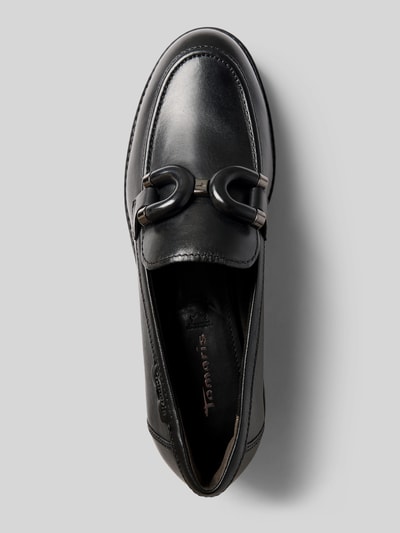 Produktfoto, Loafer aus echtem Rindsleder von Tamaris, schwarzes Glattleder, silbernes Dekorelement, glatte Oberfläche, Damen Loafer von Tamaris