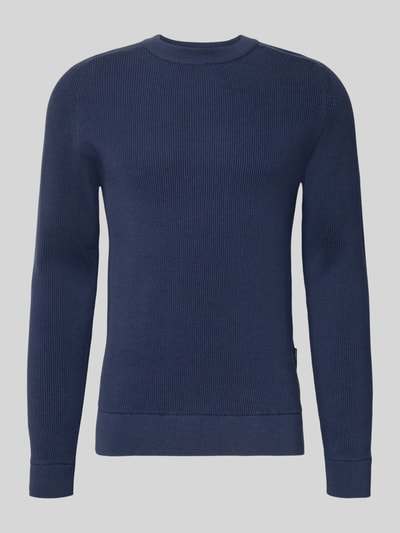 Produktfoto, Slim Fit Pullover in Strick-Optik Modell 'Nordin' von Casual Friday in Dunkelblau, reine Baumwolle, Rundhalsausschnitt, strukturierte Oberfläche