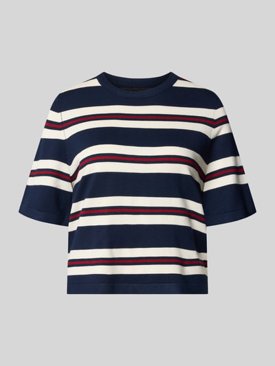Produktfoto, granatowe, białe i bordowe paski, mieszanka wiskozy, Boxy Fit Strickshirt aus Viskose-Mix Modell 'VMSILJE' von VERO MODA, damski strickshirt