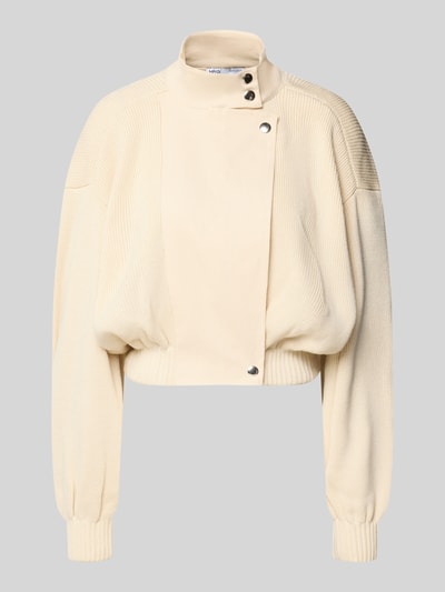 Produktfoto, Strickjacke mit Stehkragen Modell 'RAFAEL' von MANGO im Regular Fit, cremefarbener Baumwoll-Mix, Strukturmix und Metallknöpfe