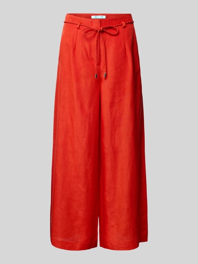 Produktfoto, Wide Leg Hose aus Leinen-Viskose-Mix Modell 'Myla' von Forever New in kräftigem Rot, mittlere Bundweite 36 cm, Bindegürtel, Innenbeinlänge 77 cm, Damen Hose
