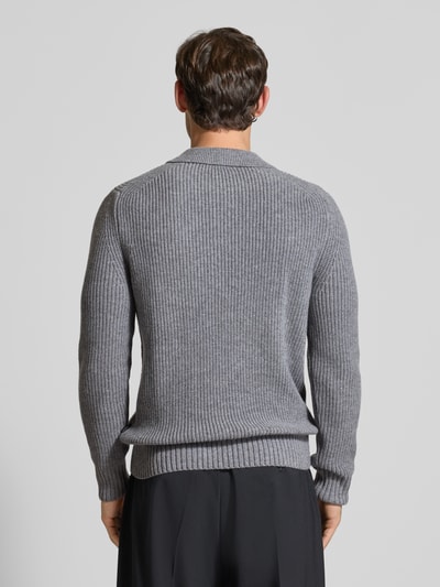 bugatti Gebreide pullover met platte kraag en knoopsluiting Middengrijs - 5