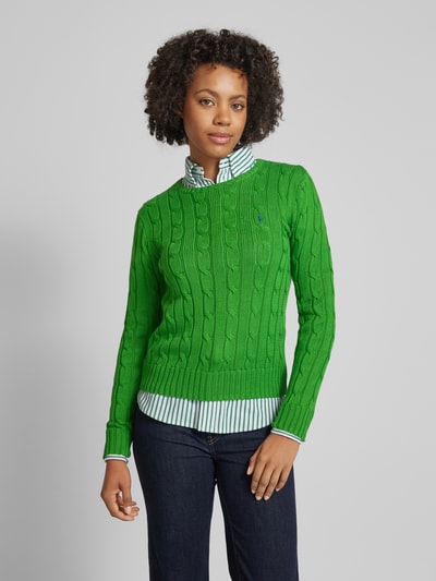 Polo Ralph Lauren Gebreide pullover met kabelpatroon, model 'JULIANNA' Smaragdgroen - 4