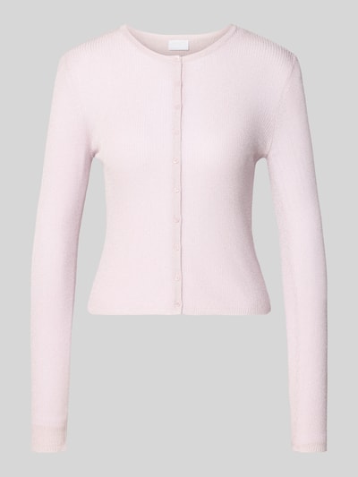 Produktfoto, Strickjacke aus Viskose-Mix von Jake*s Cocktail, zartrosa, eng anliegender Schnitt, prążkowane wykończenia, okrągły dekolt, listwa guzikowa na całej długości, długość tyłu w rozmiarze 36: 49 cm