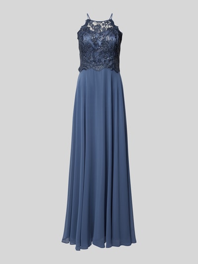 V.M. Abendkleid mit Spitzen- und Paillettenbesatz Blau 2