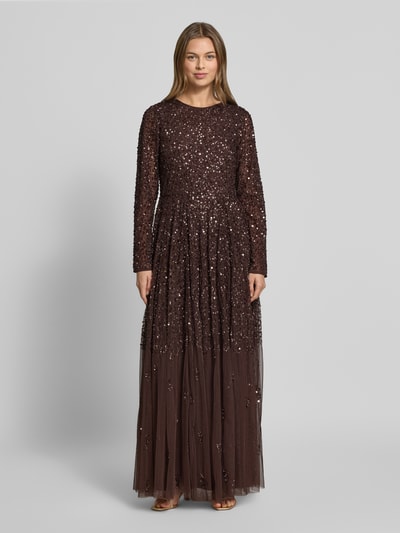 Lace & Beads Maxikleid mit Rundhalsausschnitt Dunkelbraun 4