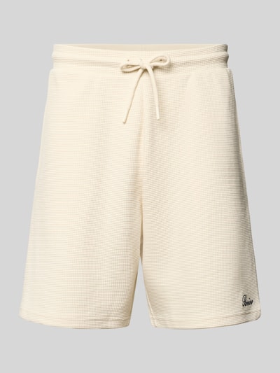 Produktfoto, Shorts mit Strukturmuster von REVIEW aus Baumwoll-Mix in Beige, elastischer Bund, Regular Fit, Nahaufnahme Vorderansicht