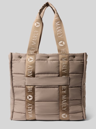 Produktfoto, shopper met doorgestikte naden, labeldetail, draagbanden, Model 'Best Buddy' van Hey Marly, kleur beige, Hoofdvak met ritssluiting, Breedte 40 cm, Lengte 38 cm, Diepte 18 cm, bandlengte schouderband 62 cm