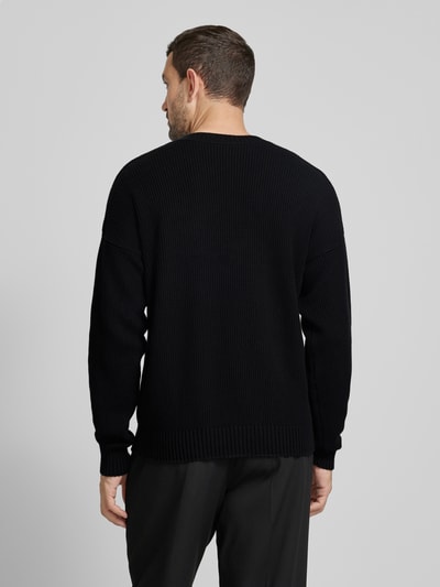 HUGO Gebreide pullover met labelstitching, model 'Semou' Zwart - 5