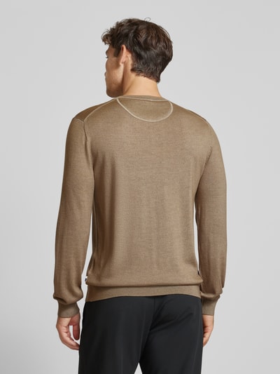 OLYMP Level Five Slim Fit Strickpullover aus Schurwolle mit Rundhalsausschnitt Beige 5