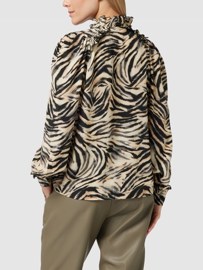 Copenhagen Muse Blouse met dierenprint, model 'FRILL-SHIRT' Lichtbruin - 5