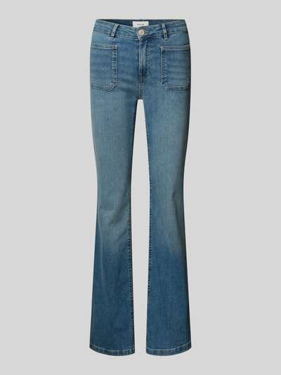 Produktfoto, Flared Jeans mit Knopfverschluss van OPUS, blauwe denim, stretch, flared cut, steekzakken en achterzakken, katoenmix.