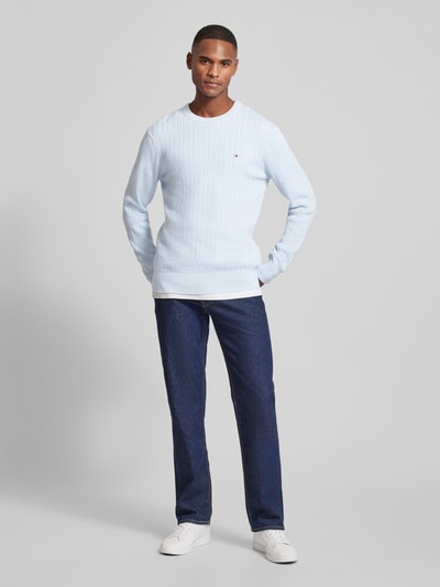 Tommy Hilfiger Slim Fit Strickpullover mit Fischgrät-Struktur Hellblau 1