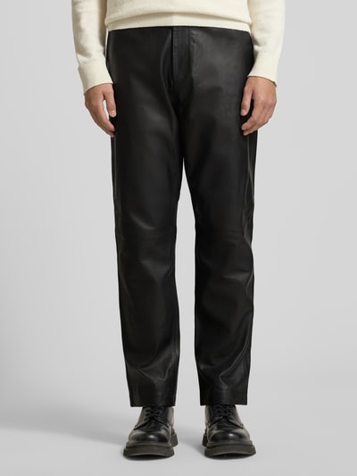 SELECTED HOMME Wide leg broek van echt lamsleer, model 'CHANCE' Zwart - 4