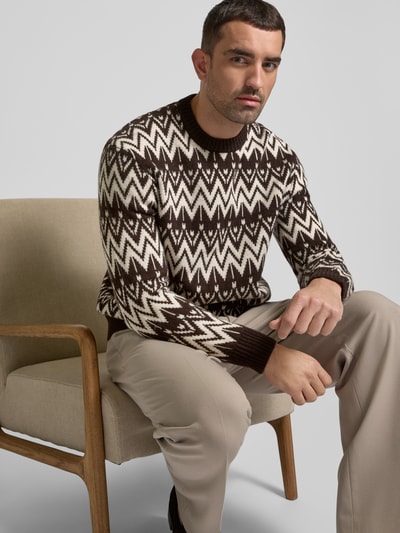 SELECTED HOMME Strickpullover mit gerippten Abschlüssen Modell 'PINE' Mittelbraun 3