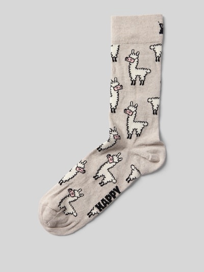 Happy Socks Sokken met motiefstitching, model 'LLAMA' Lichtgrijs - 1